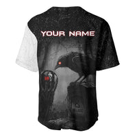 Personalized Raven Billiards Baseball Jersey with Dark Cemetery Scene and Red Eye Crow Artwork - Wonder Print Shop