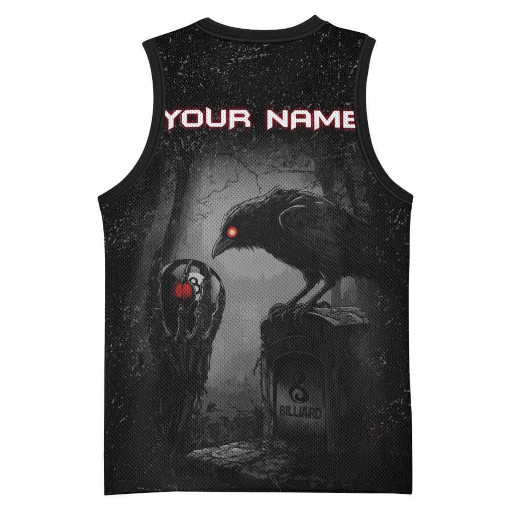 Personalized Raven Billiards Basketball Jersey with Dark Cemetery Scene and Red Eye Crow Artwork - Wonder Print Shop