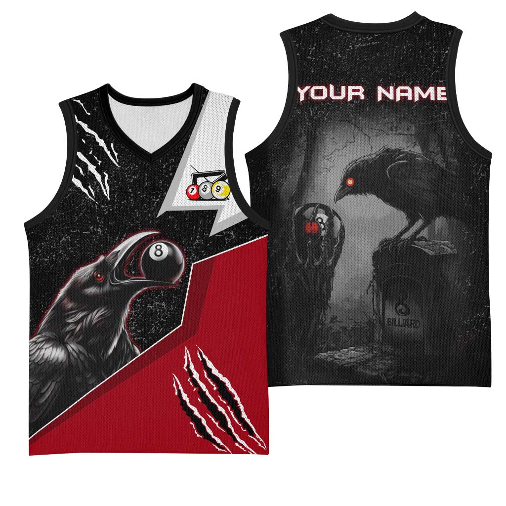 Personalized Raven Billiards Basketball Jersey with Dark Cemetery Scene and Red Eye Crow Artwork - Wonder Print Shop