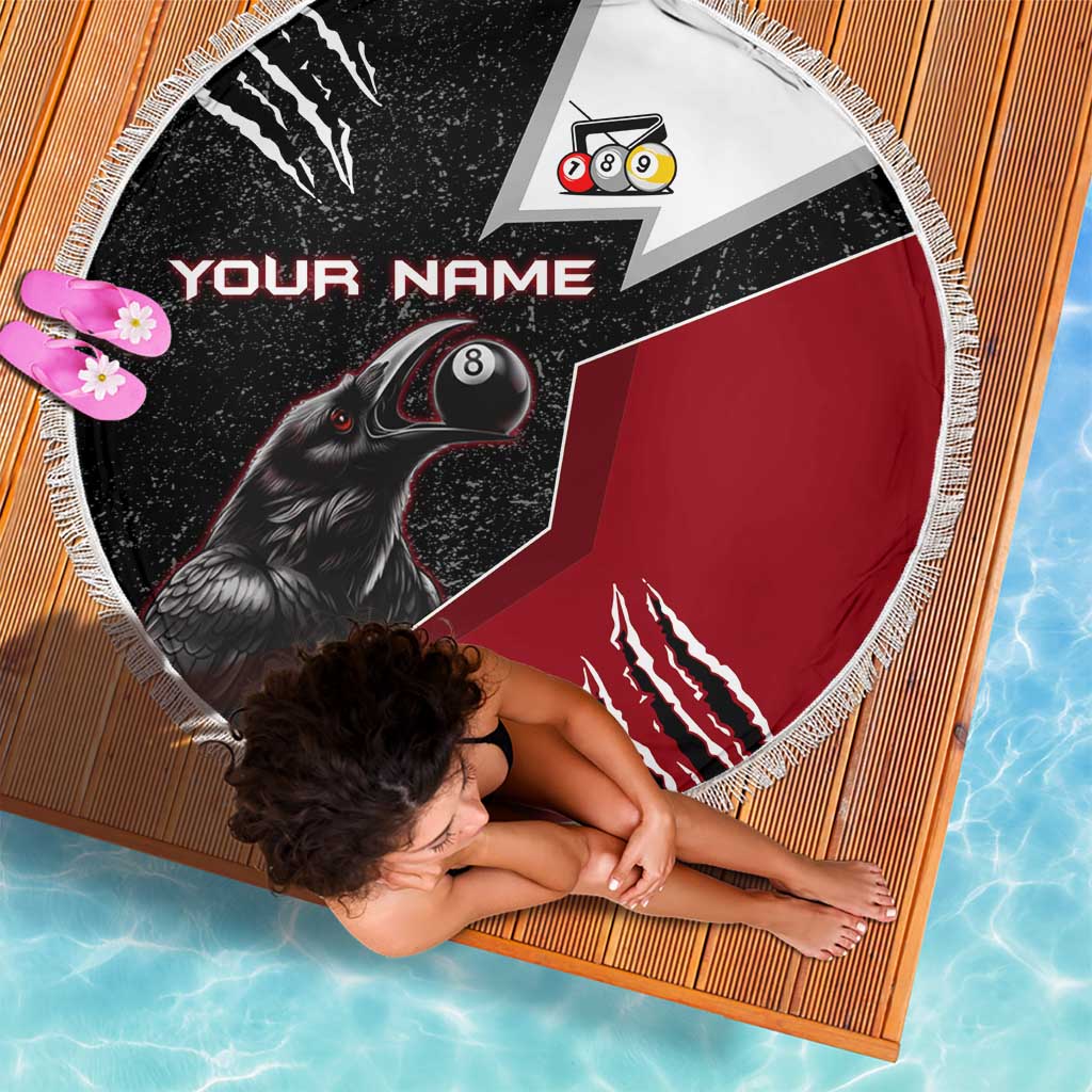 Personalized Raven Billiards Beach Blanket with Dark Cemetery Scene and Red Eye Crow Artwork - Wonder Print Shop