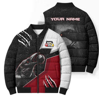 Personalized Raven Billiards Bomber Puffer Jacket with Dark Cemetery Scene and Red Eye Crow Artwork - Wonder Print Shop