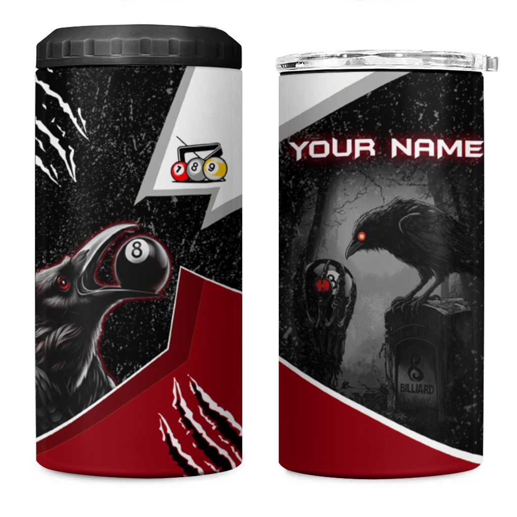 Personalized Raven Billiards 4 in 1 Can Cooler Tumbler with Dark Cemetery Scene and Red Eye Crow Artwork - Wonder Print Shop