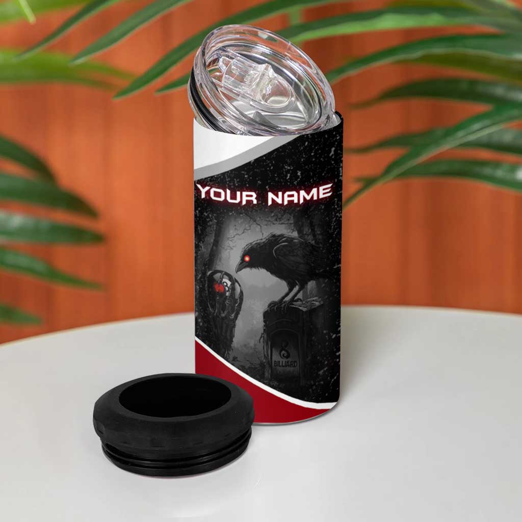 Personalized Raven Billiards 4 in 1 Can Cooler Tumbler with Dark Cemetery Scene and Red Eye Crow Artwork - Wonder Print Shop