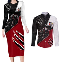 Personalized Raven Billiards Couples Matching Long Sleeve Bodycon Dress and Long Sleeve Button Shirt with Dark Cemetery Scene and Red Eye Crow Artwork - Wonder Print Shop