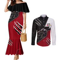 Personalized Raven Billiards Couples Matching Mermaid Dress and Long Sleeve Button Shirt with Dark Cemetery Scene and Red Eye Crow Artwork - Wonder Print Shop