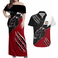 Personalized Raven Billiards Couples Matching Off Shoulder Maxi Dress and Hawaiian Shirt with Dark Cemetery Scene and Red Eye Crow Artwork - Wonder Print Shop