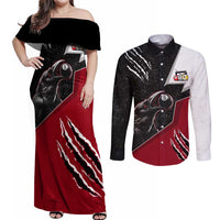 Personalized Raven Billiards Couples Matching Off Shoulder Maxi Dress and Long Sleeve Button Shirt with Dark Cemetery Scene and Red Eye Crow Artwork - Wonder Print Shop