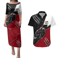 Personalized Raven Billiards Couples Matching Puletasi and Hawaiian Shirt with Dark Cemetery Scene and Red Eye Crow Artwork - Wonder Print Shop