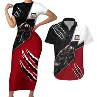 Personalized Raven Billiards Couples Matching Short Sleeve Bodycon Dress and Hawaiian Shirt with Dark Cemetery Scene and Red Eye Crow Artwork - Wonder Print Shop
