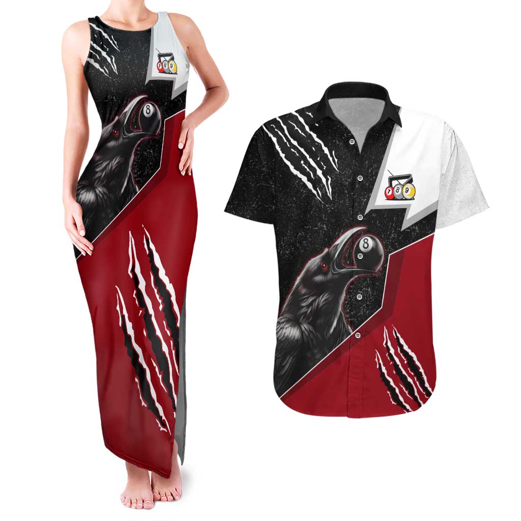 Personalized Raven Billiards Couples Matching Tank Maxi Dress and Hawaiian Shirt with Dark Cemetery Scene and Red Eye Crow Artwork - Wonder Print Shop