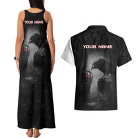 Personalized Raven Billiards Couples Matching Tank Maxi Dress and Hawaiian Shirt with Dark Cemetery Scene and Red Eye Crow Artwork - Wonder Print Shop