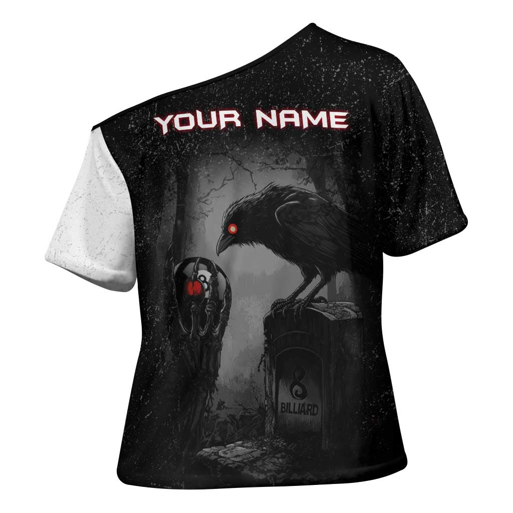 Personalized Raven Billiards Cross Shoulder Shirt with Dark Cemetery Scene and Red Eye Crow Artwork - Wonder Print Shop