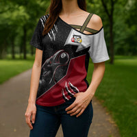 Personalized Raven Billiards Cross Shoulder Shirt with Dark Cemetery Scene and Red Eye Crow Artwork - Wonder Print Shop