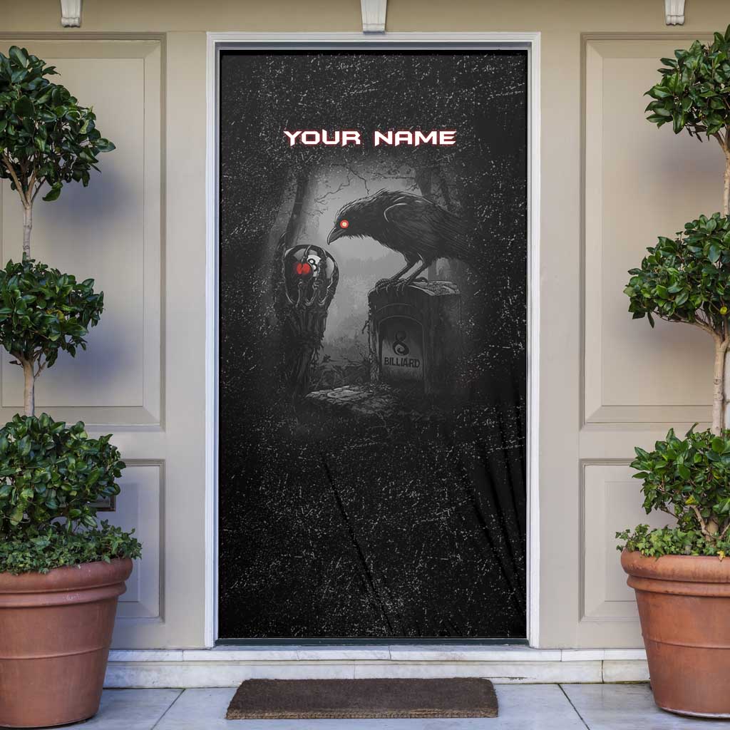 Personalized Raven Billiards Door Cover with Dark Cemetery Scene and Red Eye Crow Artwork - Wonder Print Shop