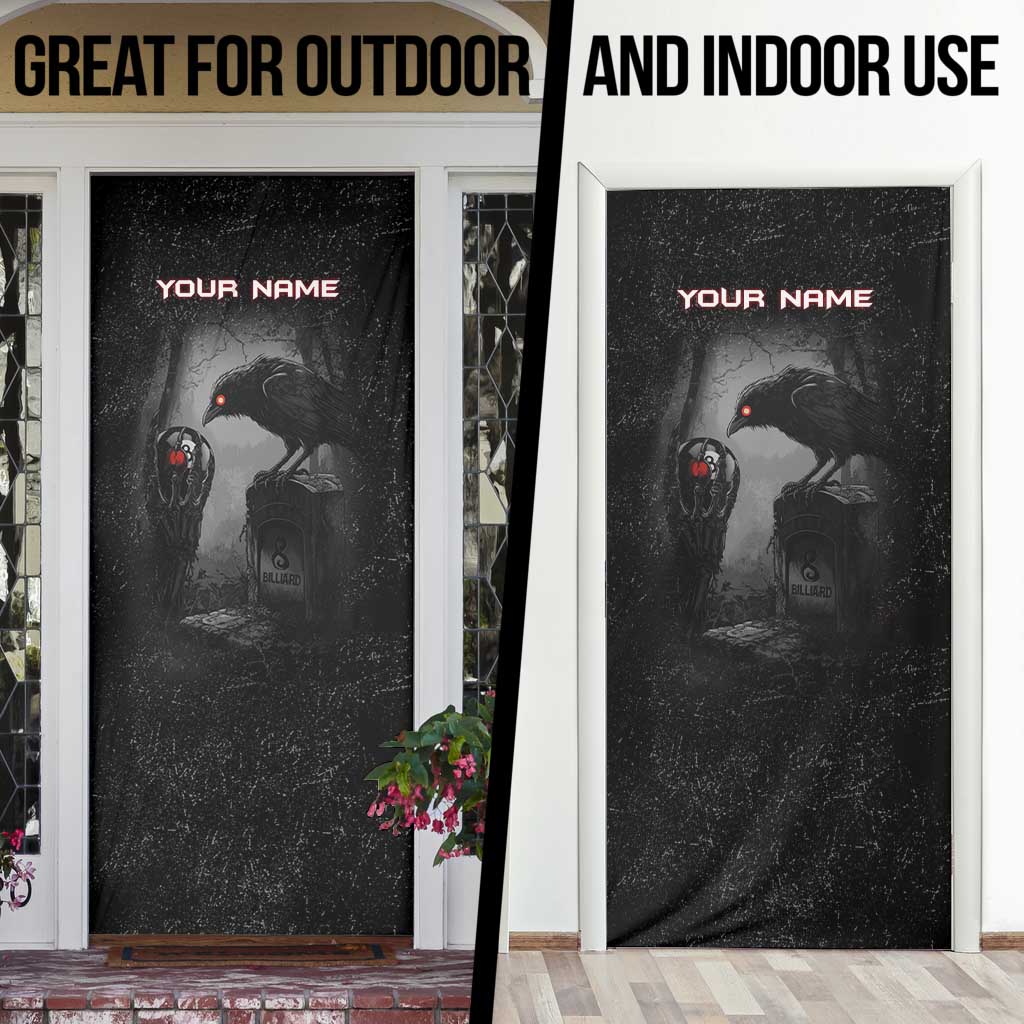 Personalized Raven Billiards Door Cover with Dark Cemetery Scene and Red Eye Crow Artwork - Wonder Print Shop