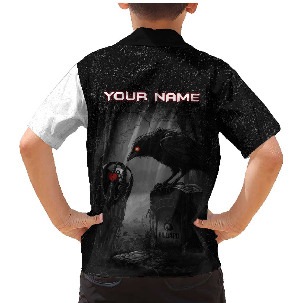Personalized Raven Billiards Family Matching Mermaid Dress and Hawaiian Shirt with Dark Cemetery Scene and Red Eye Crow Artwork - Wonder Print Shop