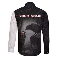 Personalized Raven Billiards Family Matching Mermaid Dress and Hawaiian Shirt with Dark Cemetery Scene and Red Eye Crow Artwork - Wonder Print Shop