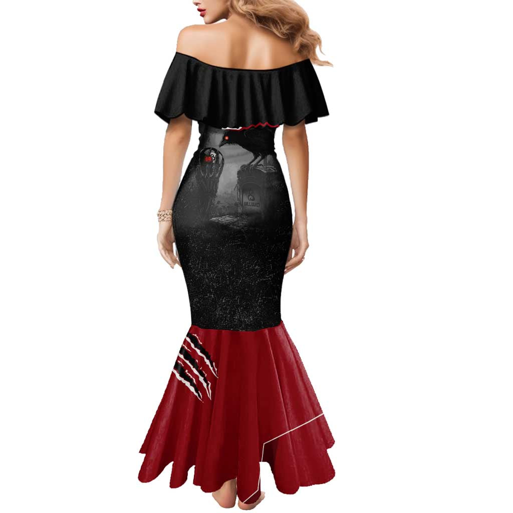 Personalized Raven Billiards Family Matching Mermaid Dress and Hawaiian Shirt with Dark Cemetery Scene and Red Eye Crow Artwork - Wonder Print Shop