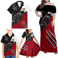 Personalized Raven Billiards Family Matching Off Shoulder Maxi Dress and Hawaiian Shirt with Dark Cemetery Scene and Red Eye Crow Artwork - Wonder Print Shop