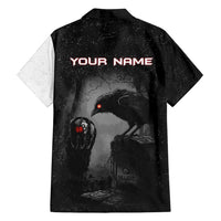 Personalized Raven Billiards Family Matching Off Shoulder Maxi Dress and Hawaiian Shirt with Dark Cemetery Scene and Red Eye Crow Artwork - Wonder Print Shop