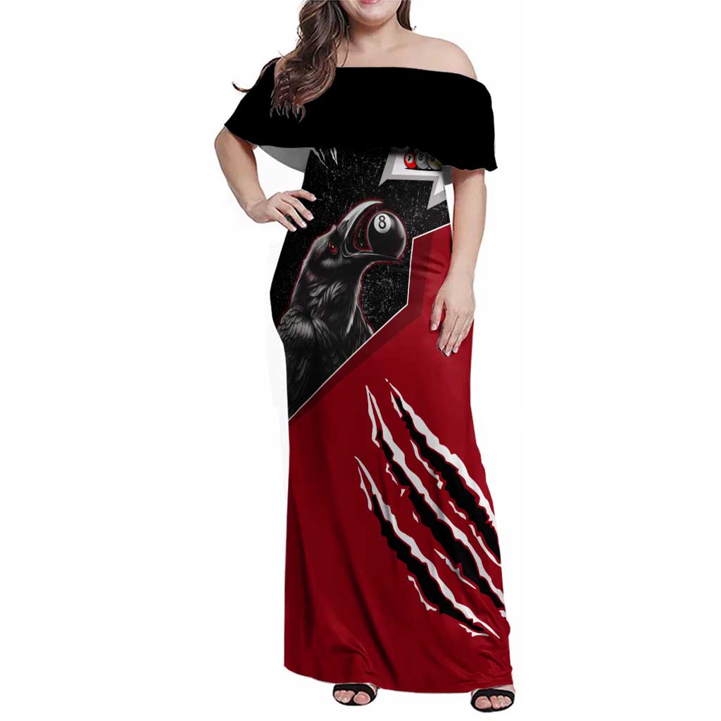 Personalized Raven Billiards Family Matching Off Shoulder Maxi Dress and Hawaiian Shirt with Dark Cemetery Scene and Red Eye Crow Artwork - Wonder Print Shop