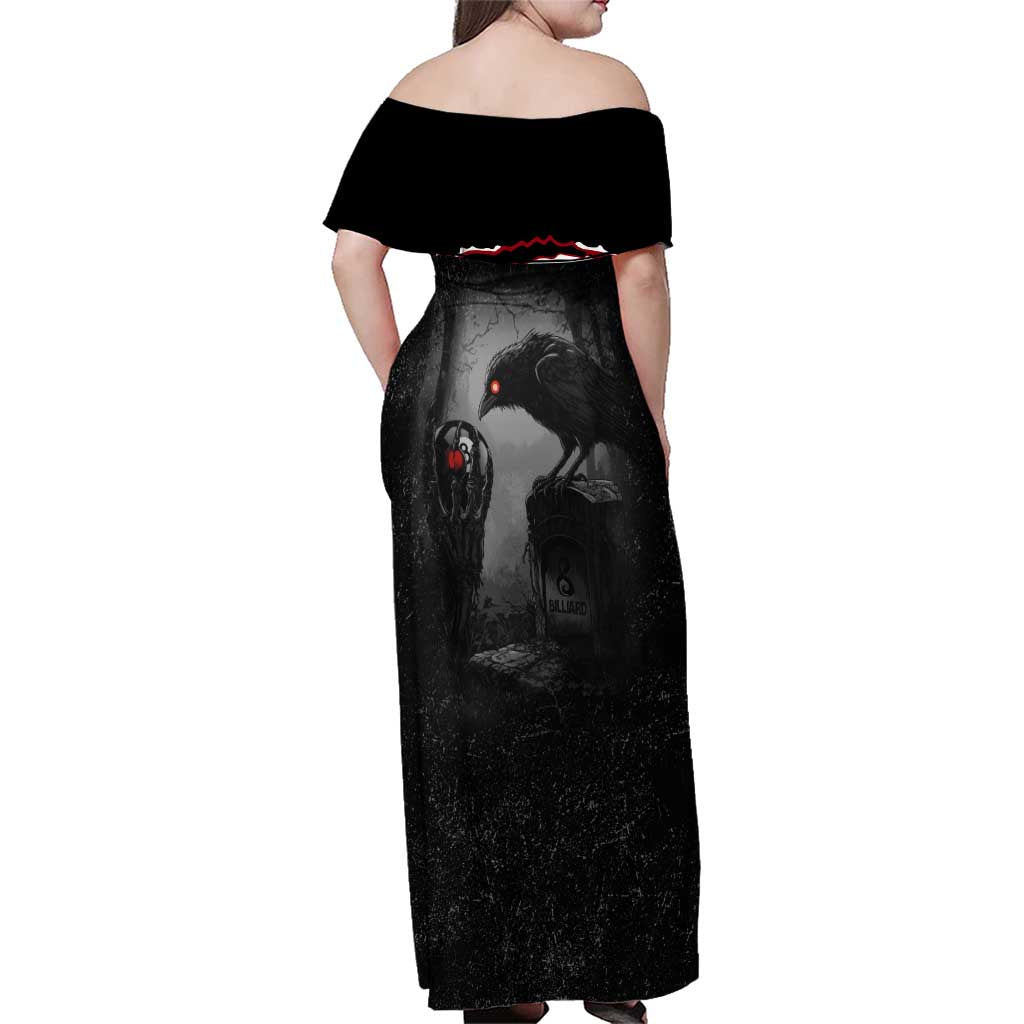 Personalized Raven Billiards Family Matching Off Shoulder Maxi Dress and Hawaiian Shirt with Dark Cemetery Scene and Red Eye Crow Artwork - Wonder Print Shop