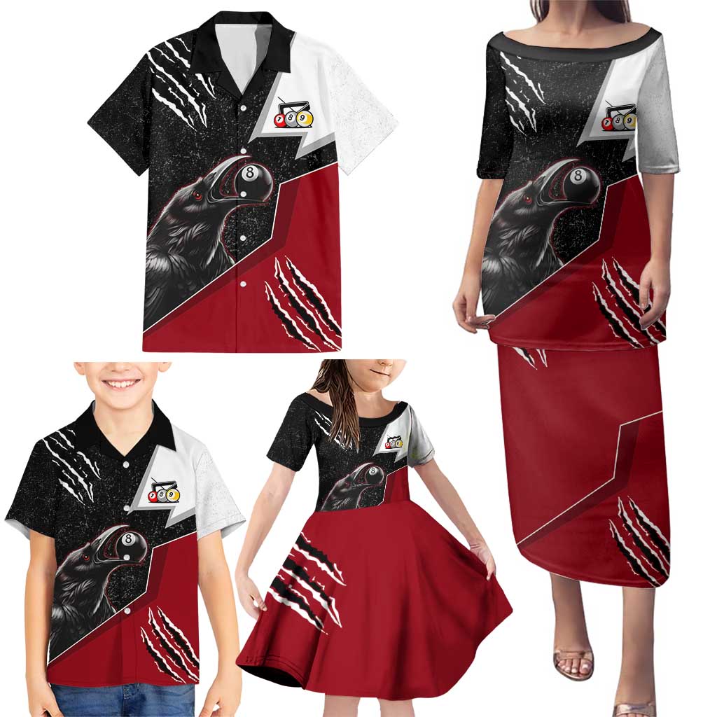 Personalized Raven Billiards Family Matching Puletasi and Hawaiian Shirt with Dark Cemetery Scene and Red Eye Crow Artwork - Wonder Print Shop