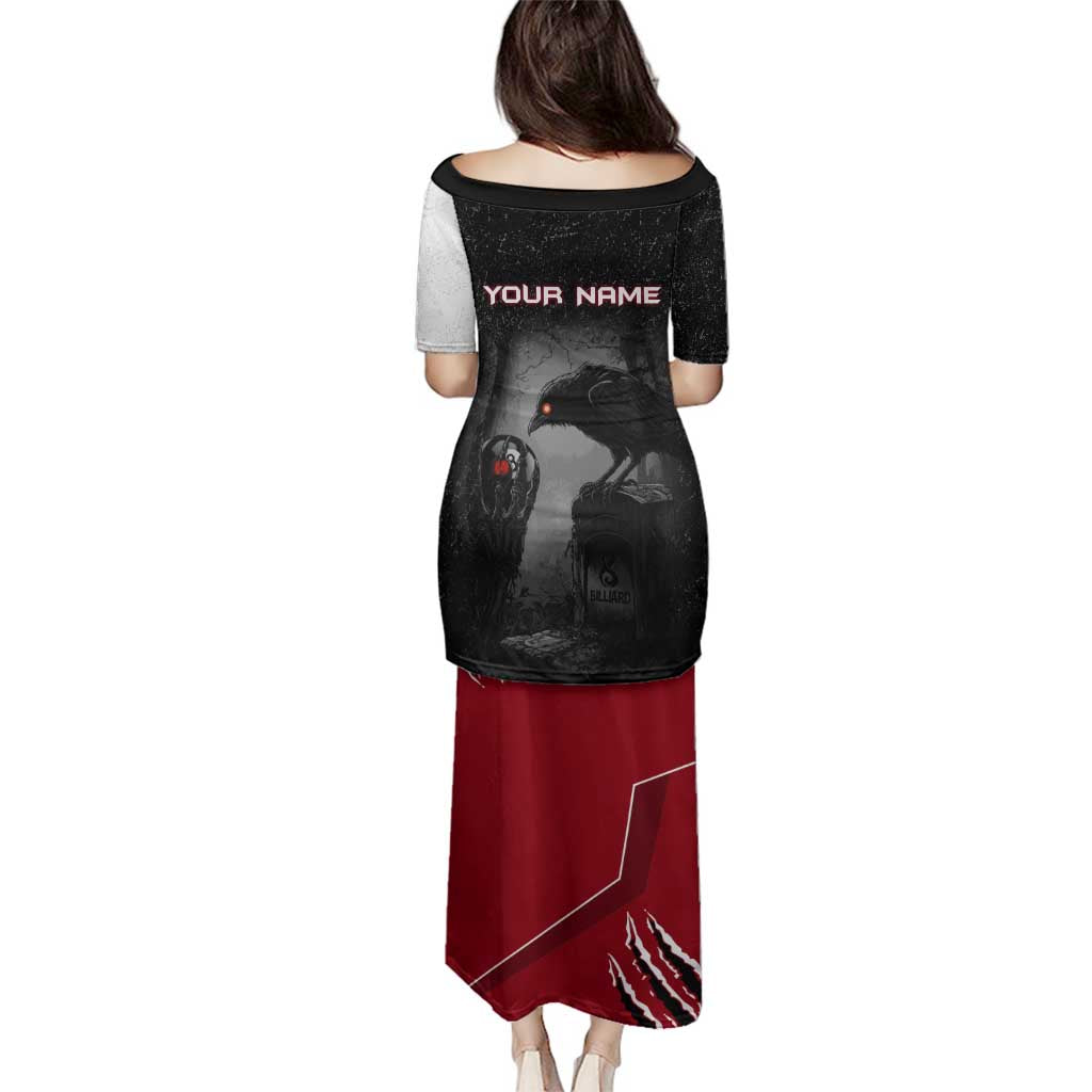 Personalized Raven Billiards Family Matching Puletasi and Hawaiian Shirt with Dark Cemetery Scene and Red Eye Crow Artwork - Wonder Print Shop