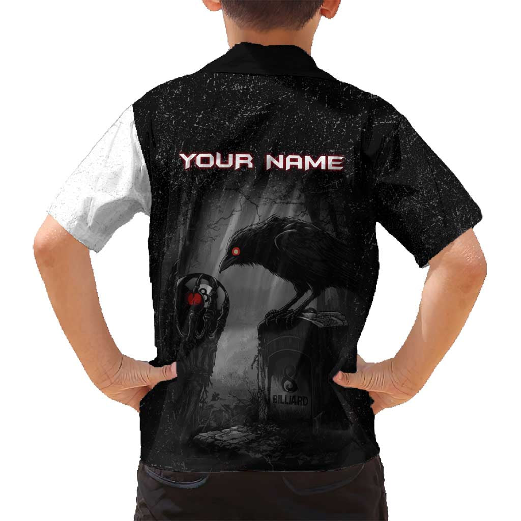 Personalized Raven Billiards Family Matching Summer Maxi Dress and Hawaiian Shirt with Dark Cemetery Scene and Red Eye Crow Artwork - Wonder Print Shop