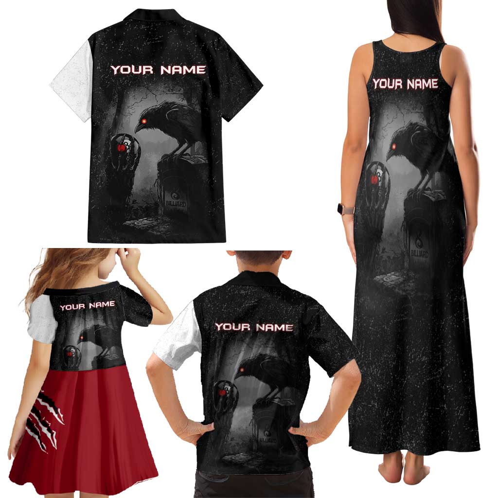 Personalized Raven Billiards Family Matching Tank Maxi Dress and Hawaiian Shirt with Dark Cemetery Scene and Red Eye Crow Artwork - Wonder Print Shop