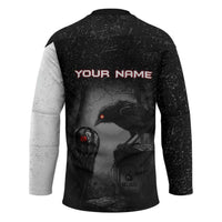 Personalized Raven Billiards Hockey Jersey with Dark Cemetery Scene and Red Eye Crow Artwork - Wonder Print Shop