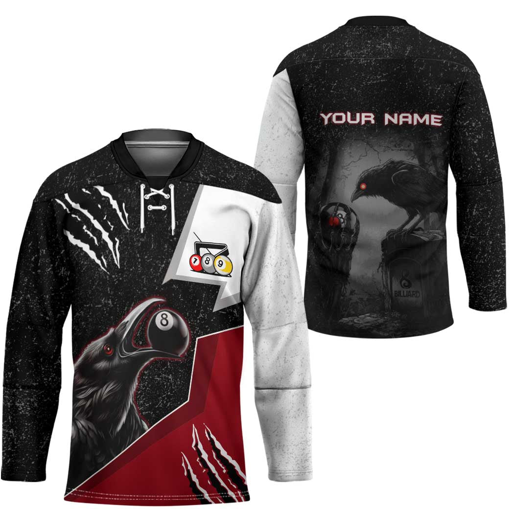 Personalized Raven Billiards Hockey Jersey with Dark Cemetery Scene and Red Eye Crow Artwork - Wonder Print Shop
