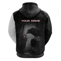 Personalized Raven Billiards Hoodie with Dark Cemetery Scene and Red Eye Crow Artwork - Wonder Print Shop