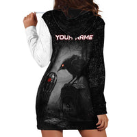 Personalized Raven Billiards Hoodie Dress with Dark Cemetery Scene and Red Eye Crow Artwork - Wonder Print Shop