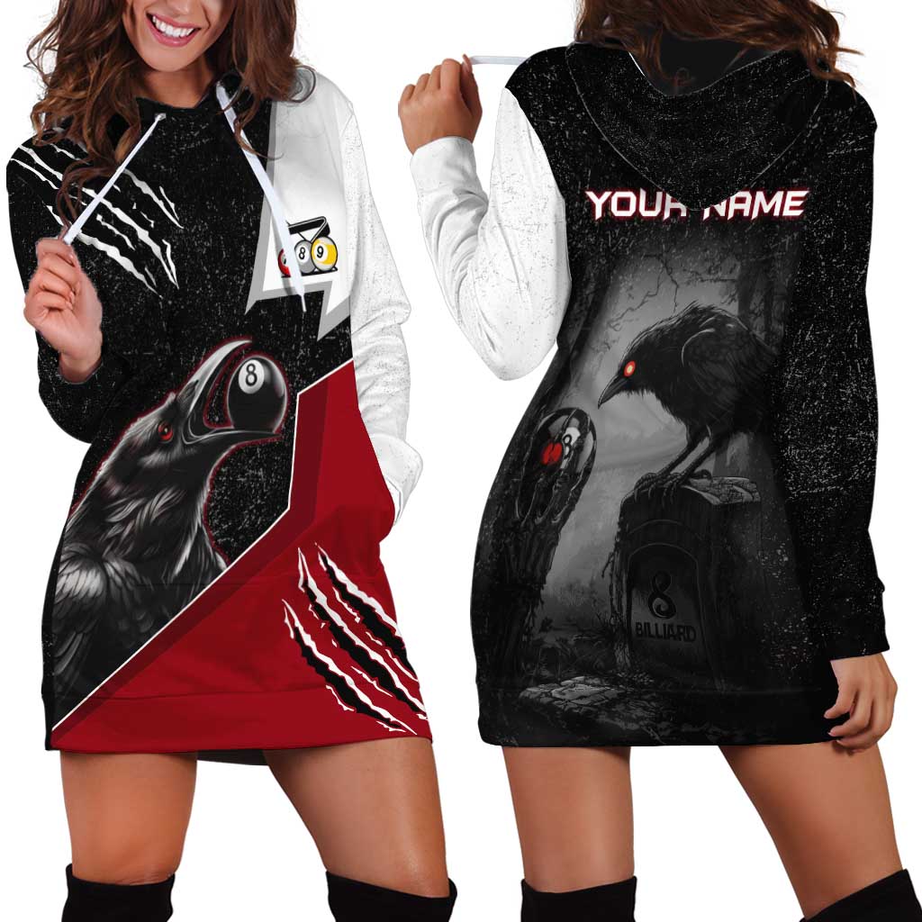 Personalized Raven Billiards Hoodie Dress with Dark Cemetery Scene and Red Eye Crow Artwork - Wonder Print Shop