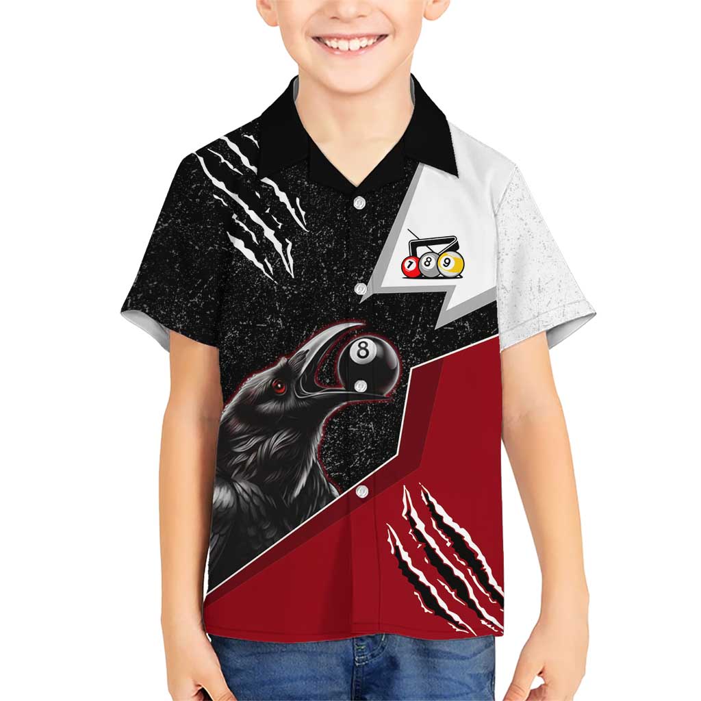 Personalized Raven Billiards Kid Hawaiian Shirt with Dark Cemetery Scene and Red Eye Crow Artwork - Wonder Print Shop