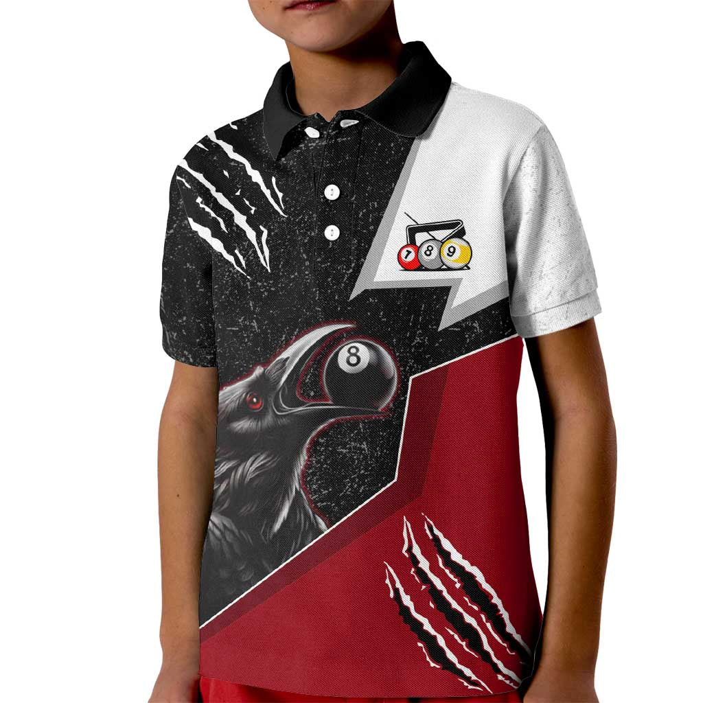Personalized Raven Billiards Kid Polo Shirt with Dark Cemetery Scene and Red Eye Crow Artwork - Wonder Print Shop