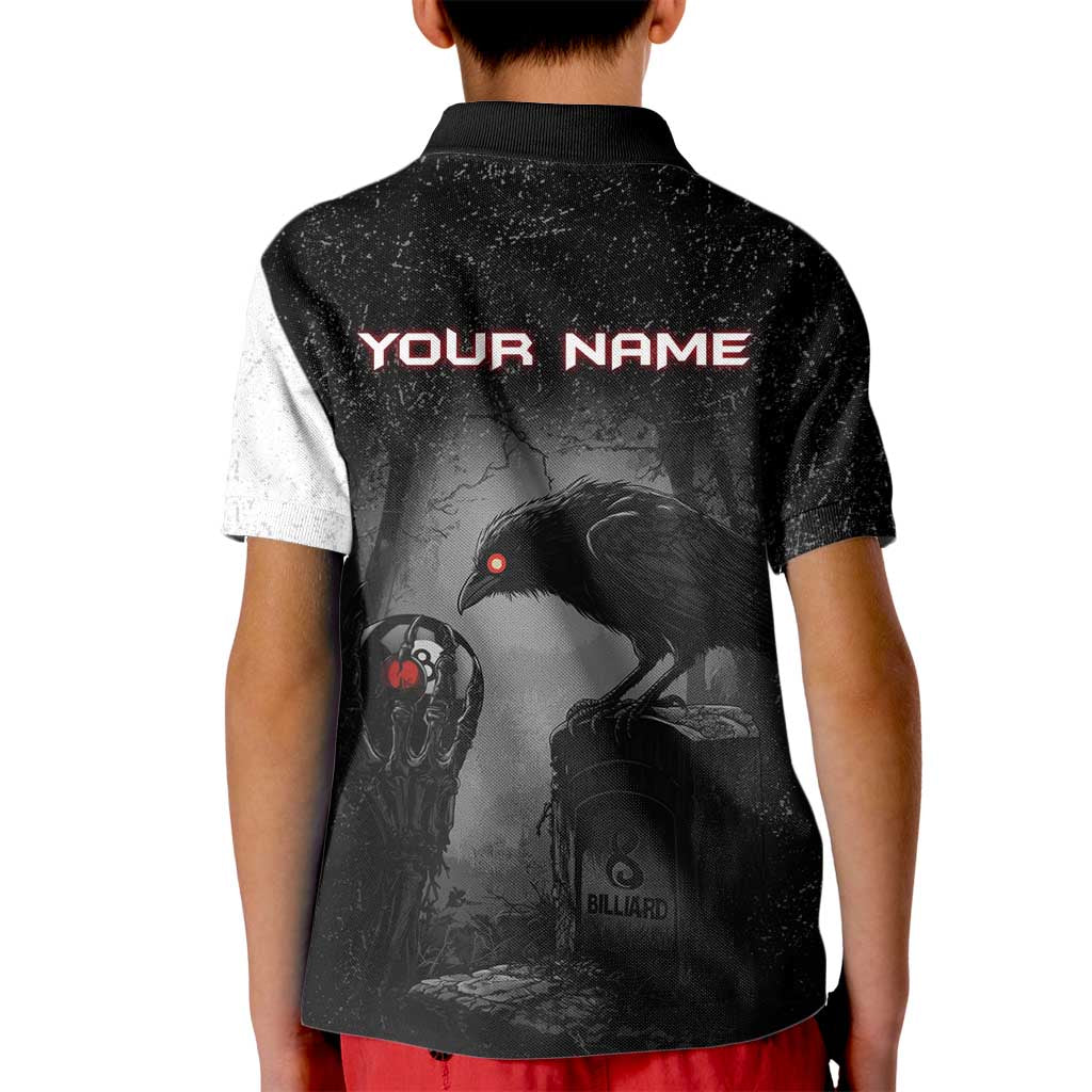 Personalized Raven Billiards Kid Polo Shirt with Dark Cemetery Scene and Red Eye Crow Artwork - Wonder Print Shop