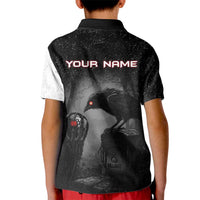 Personalized Raven Billiards Kid Polo Shirt with Dark Cemetery Scene and Red Eye Crow Artwork - Wonder Print Shop