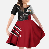 Personalized Raven Billiards Kid Short Sleeve Dress with Dark Cemetery Scene and Red Eye Crow Artwork - Wonder Print Shop