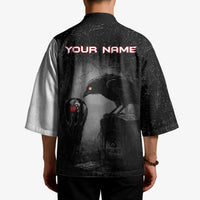 Personalized Raven Billiards Kimono with Dark Cemetery Scene and Red Eye Crow Artwork - Wonder Print Shop