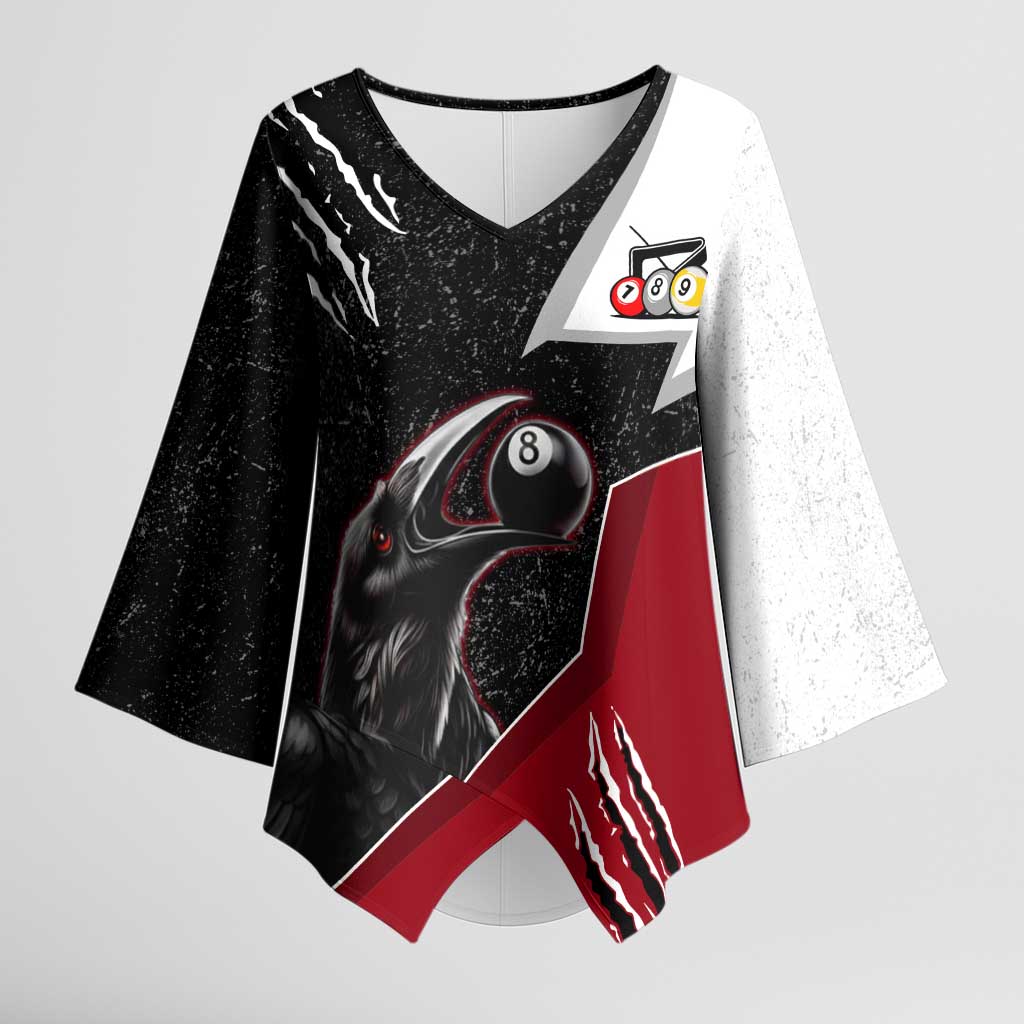 Personalized Raven Billiards Kimono Sleeve Blouse with Dark Cemetery Scene and Red Eye Crow Artwork - Wonder Print Shop