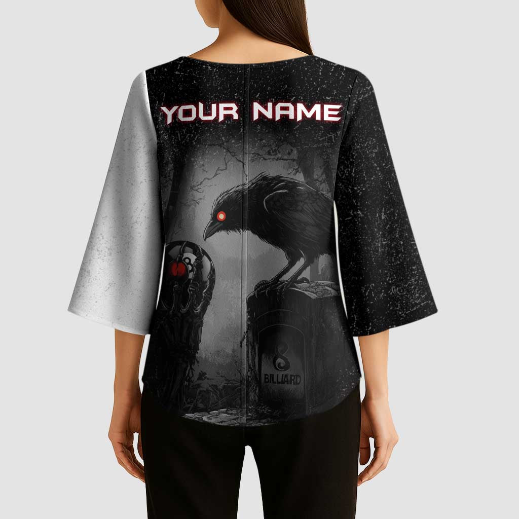 Personalized Raven Billiards Kimono Sleeve Blouse with Dark Cemetery Scene and Red Eye Crow Artwork - Wonder Print Shop