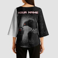 Personalized Raven Billiards Kimono Sleeve Blouse with Dark Cemetery Scene and Red Eye Crow Artwork - Wonder Print Shop