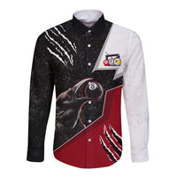 Personalized Raven Billiards Long Sleeve Button Shirt with Dark Cemetery Scene and Red Eye Crow Artwork - Wonder Print Shop