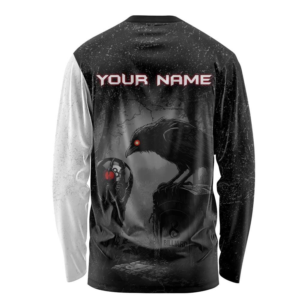 Personalized Raven Billiards Long Sleeve Shirt with Dark Cemetery Scene and Red Eye Crow Artwork - Wonder Print Shop