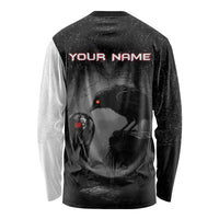 Personalized Raven Billiards Long Sleeve Shirt with Dark Cemetery Scene and Red Eye Crow Artwork - Wonder Print Shop