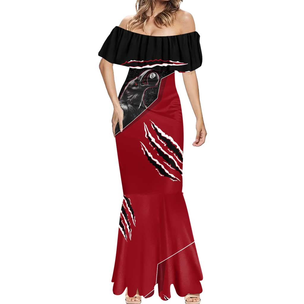 Personalized Raven Billiards Mermaid Dress with Dark Cemetery Scene and Red Eye Crow Artwork - Wonder Print Shop