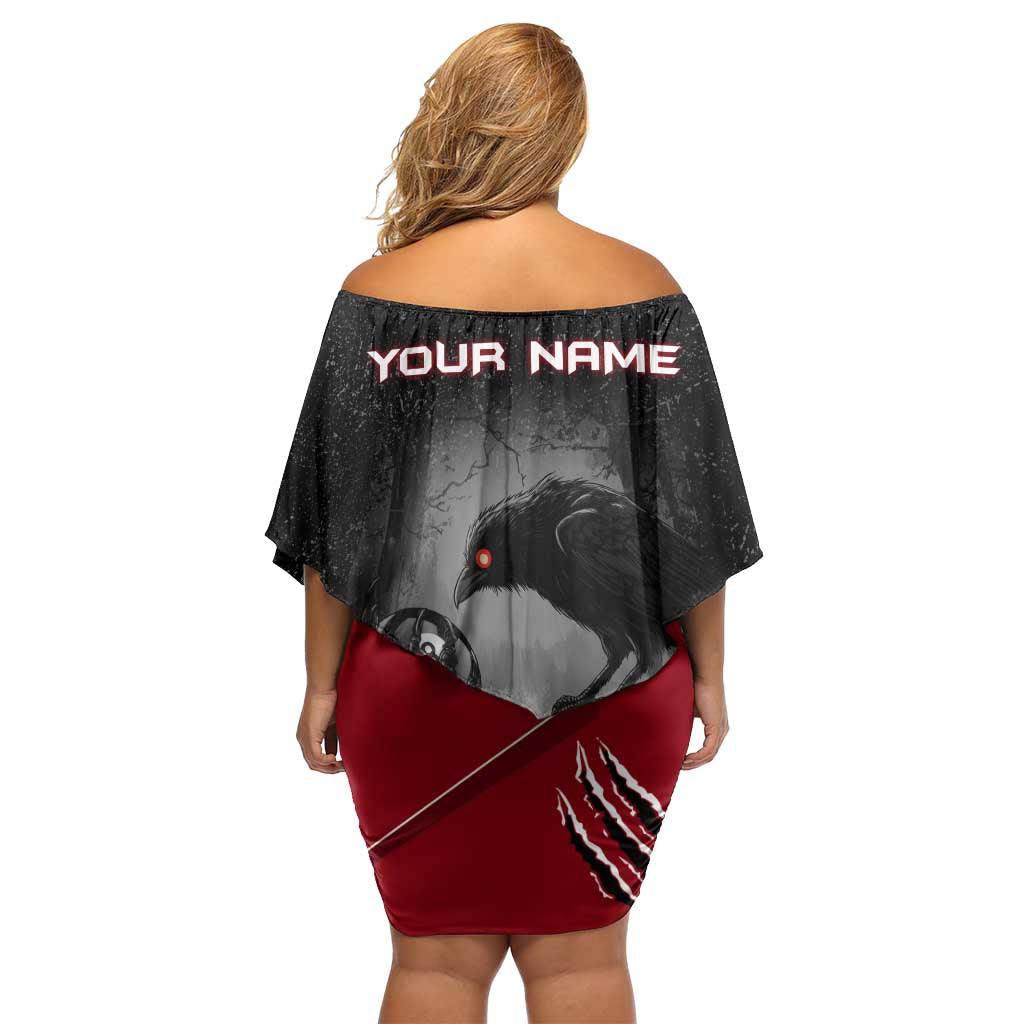 Personalized Raven Billiards Off Shoulder Short Dress with Dark Cemetery Scene and Red Eye Crow Artwork - Wonder Print Shop