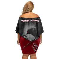 Personalized Raven Billiards Off Shoulder Short Dress with Dark Cemetery Scene and Red Eye Crow Artwork - Wonder Print Shop